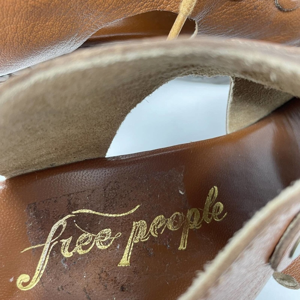 Free People Brown Leather Platform Sandals with Carved Wood-Effect Heel - Picture 8 of 8